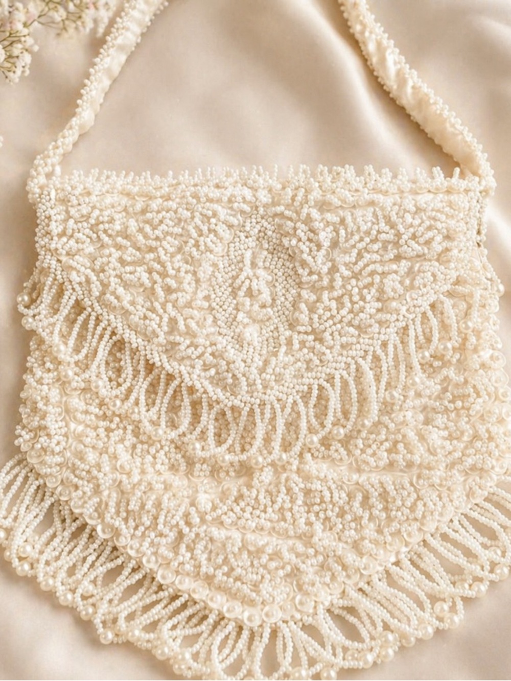 Vintage White Italian Beaded Purse 1950s